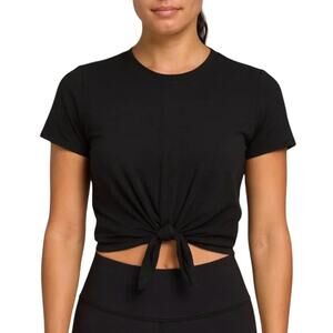 Lululemon Front Tie Short Sleeve Tee Black Cropped Size 4 (Est.) Crewneck EUC